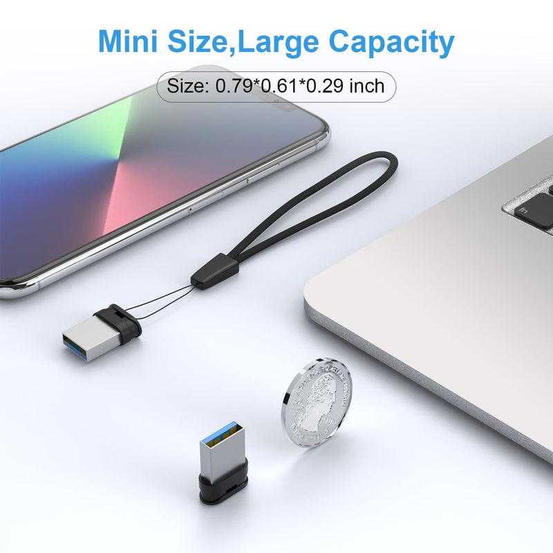 RAOYI 2 Pack 64GB USB 3.0 Flash Drive,Mini Fit USB Stick Ultra Slim Thumb Drive Jump Drive Zip Drive Pen Drive with Lanyard-Black - Image 2